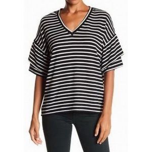 NWT H by Bordeaux black/white striped shirt